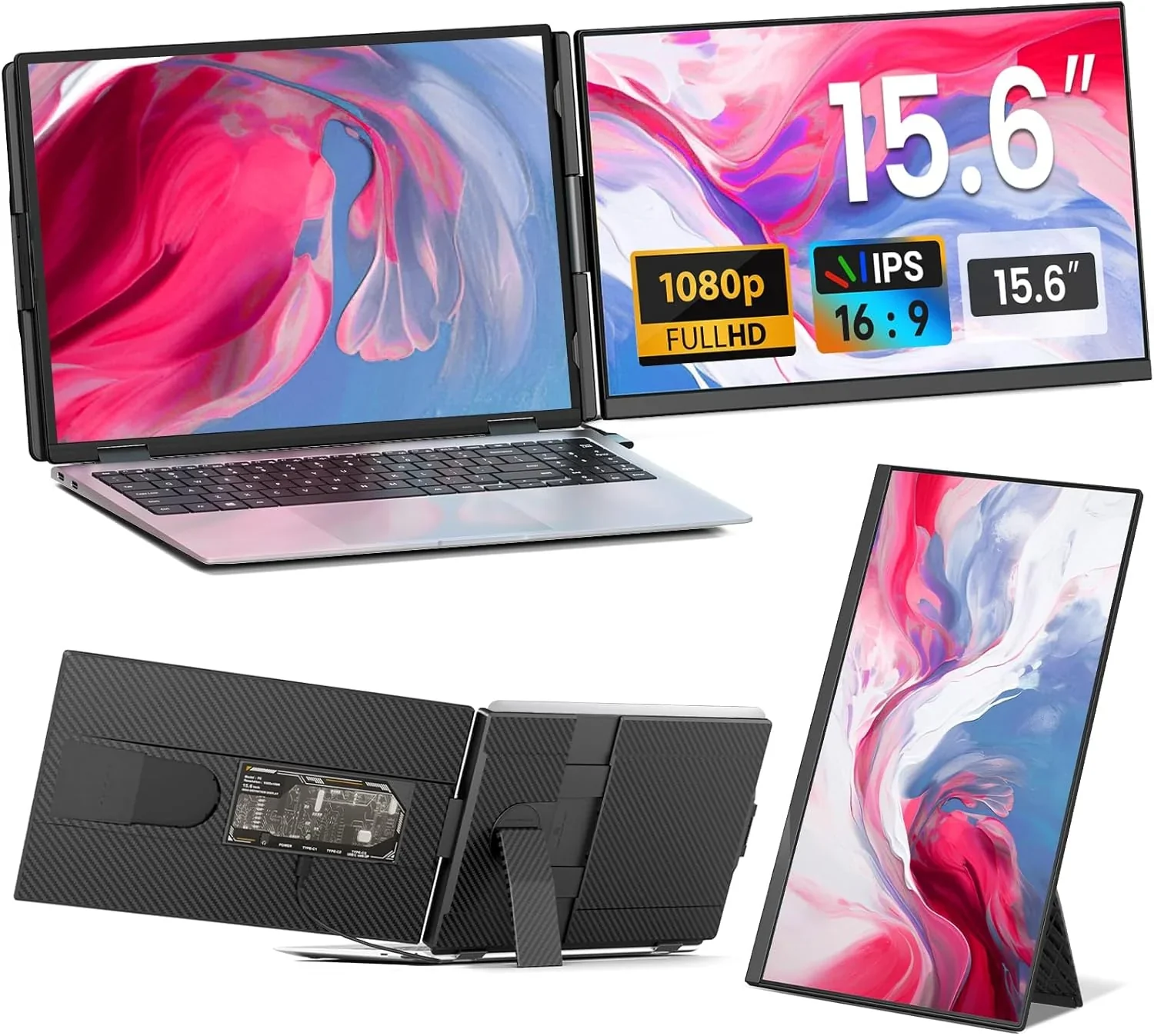 Laptop Screen Extender - 15.6" FHD 1080P Portable Monitor for Laptop, Detachable & Plug and Play Dual Laptop Monitor Extender for 13"-17.3" Laptops, Compatible with Wins/Mac/Android/Chrome - Image 2