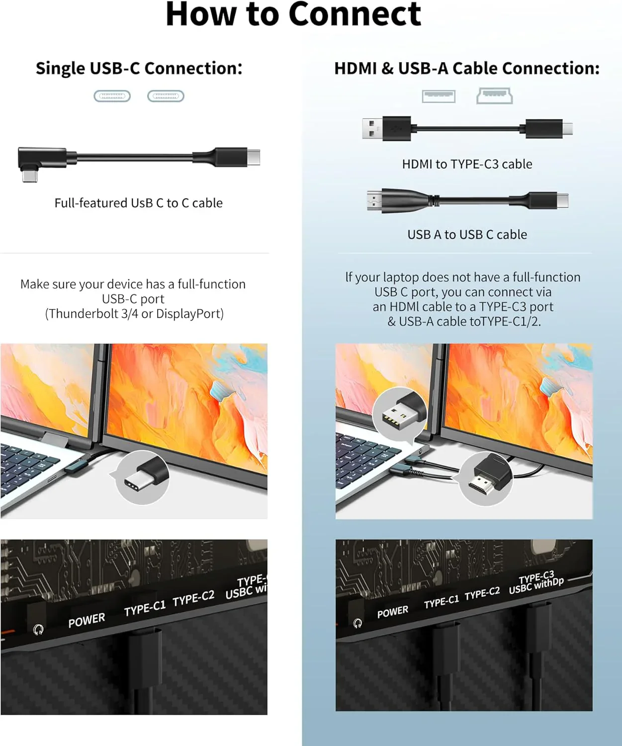 Laptop Screen Extender - 15.6" FHD 1080P Portable Monitor for Laptop, Detachable & Plug and Play Dual Laptop Monitor Extender for 13"-17.3" Laptops, Compatible with Wins/Mac/Android/Chrome - Image 5