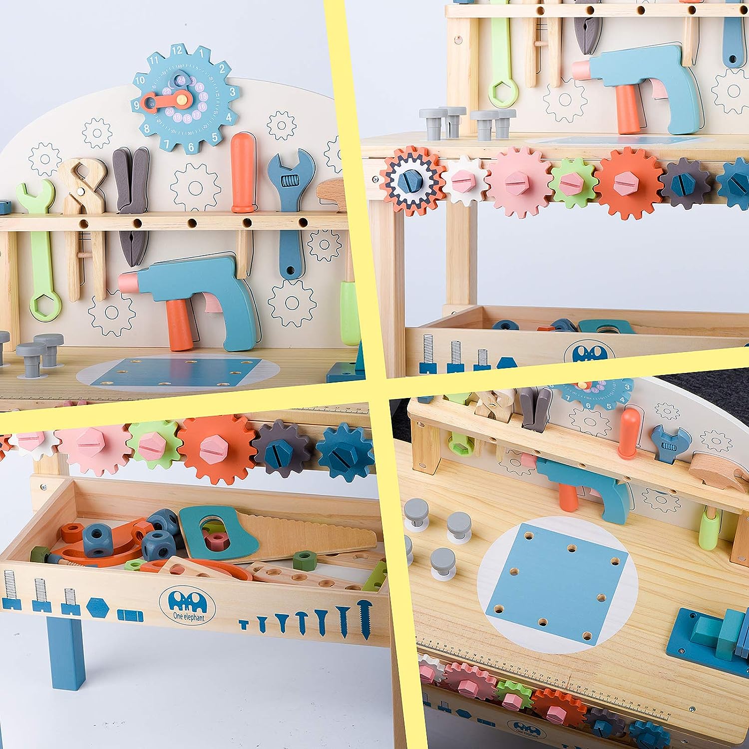 Kids Tool Bench Workshop Workbench with Tool Set Wooden Construction Workbench - Image 3