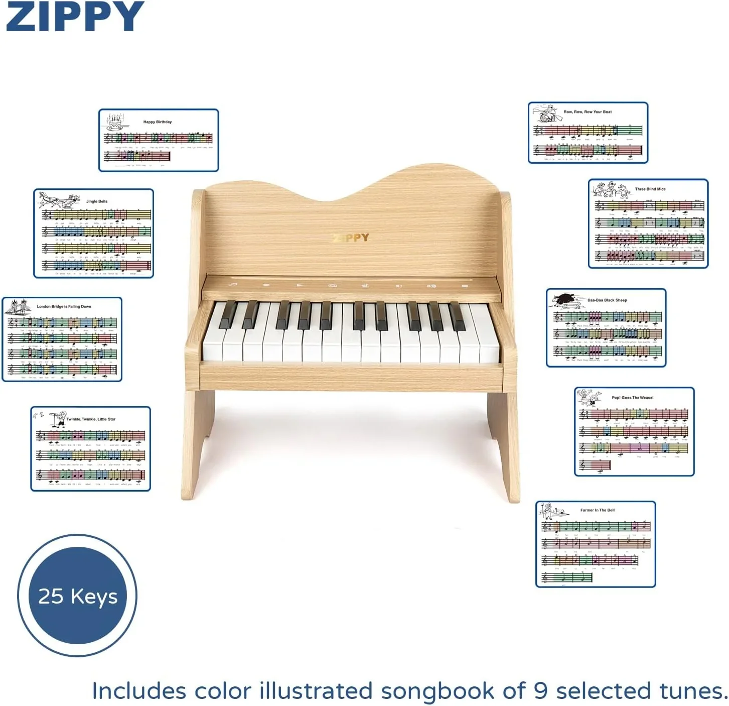 Kids piano keyboard, 25 key kids digital piano, wooden piano for toddler girls boys - Image 3