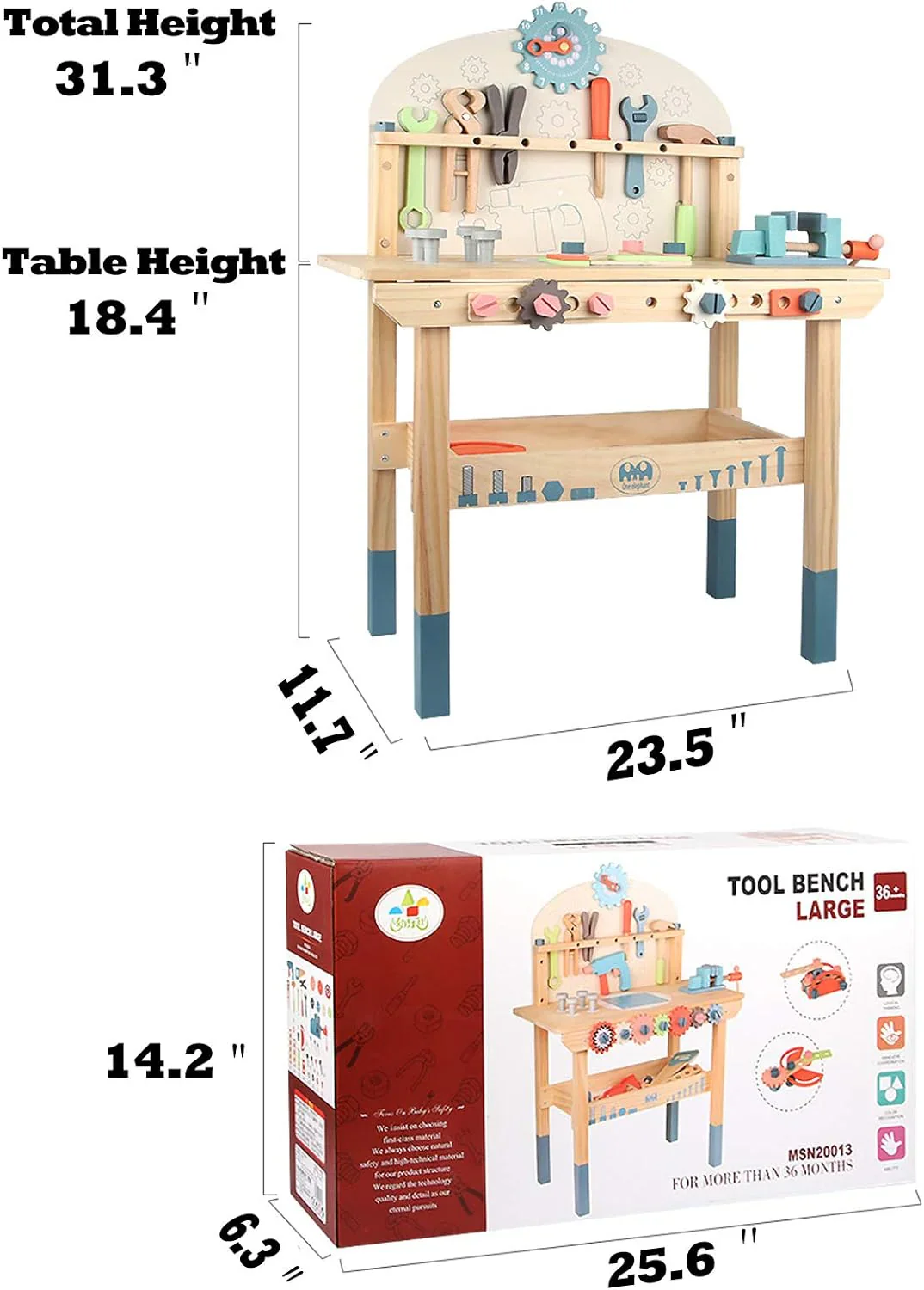 Kids Tool Bench Workshop Workbench with Tool Set Wooden Construction Workbench - Image 6