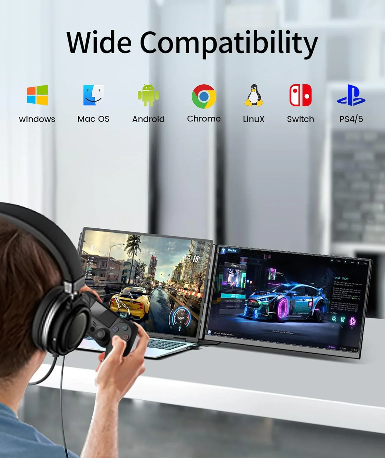 Laptop Screen Extender - 15.6" FHD 1080P Portable Monitor for Laptop, Detachable & Plug and Play Dual Laptop Monitor Extender for 13"-17.3" Laptops, Compatible with Wins/Mac/Android/Chrome - Image 9