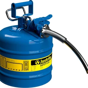 Justrite 5-Gallon Type II Red Safety Gas Can �� OSHA-Approved Steel Fuel Container with Flame Arrester, Self-Closing Lid & 1" Flexible Spout (7250130)