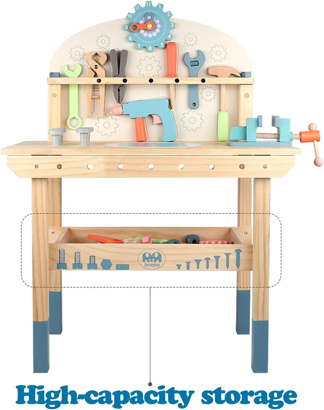 Kids Tool Bench Workshop Workbench with Tool Set Wooden Construction Workbench - Image 4